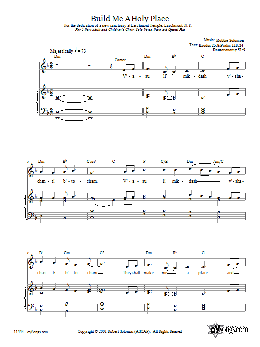 Learn to play Robbie Solomon Build Me a Holy Place sheet music for 2-Part Choir in minutes. Robbie Solomon Build Me a Holy Place sheet music preview music notes and score for 2-Part Choir including 10 page(s)