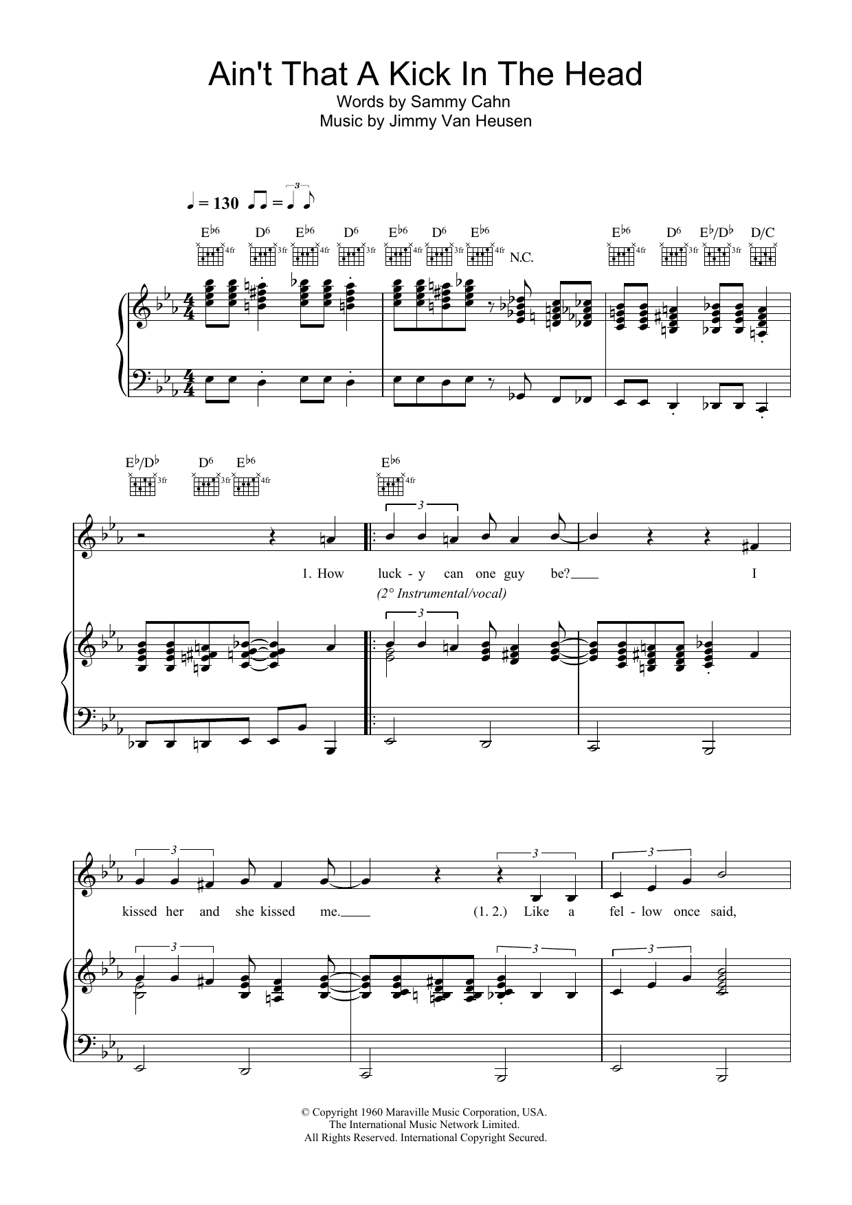 Robbie Williams Ain't That A Kick In The Head sheet music preview music notes and score for Piano, Vocal & Guitar (Right-Hand Melody) including 4 page(s)