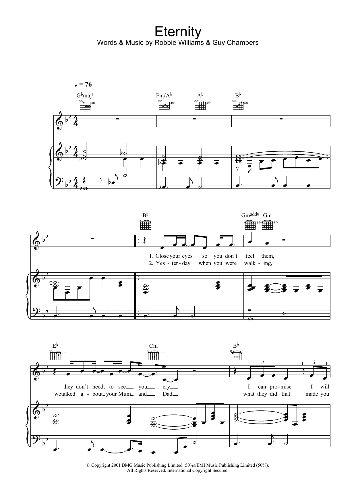 Learn to play Robbie Williams Eternity sheet music for Piano, Vocal & Guitar in minutes. Robbie Williams Eternity sheet music preview music notes and score for Piano, Vocal & Guitar including 6 page(s)