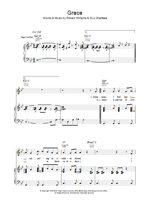 Learn to play Robbie Williams Grace sheet music for Piano, Vocal & Guitar (Right-Hand Melody) in minutes. Robbie Williams Grace sheet music preview music notes and score for Piano, Vocal & Guitar (Right-Hand Melody) including 7 page(s)