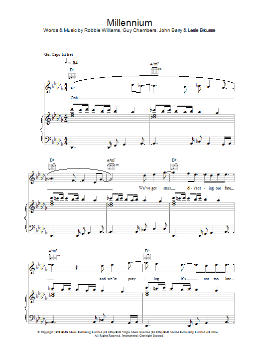Learn to play Robbie Williams Millennium sheet music for Keyboard in minutes. Robbie Williams Millennium sheet music preview music notes and score for Keyboard including 2 page(s)
