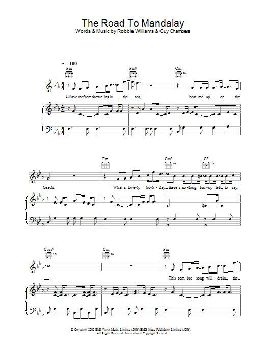 Learn to play Robbie Williams The Road To Mandalay sheet music for Piano, Vocal & Guitar in minutes. Robbie Williams The Road To Mandalay sheet music preview music notes and score for Piano, Vocal & Guitar including 6 page(s)