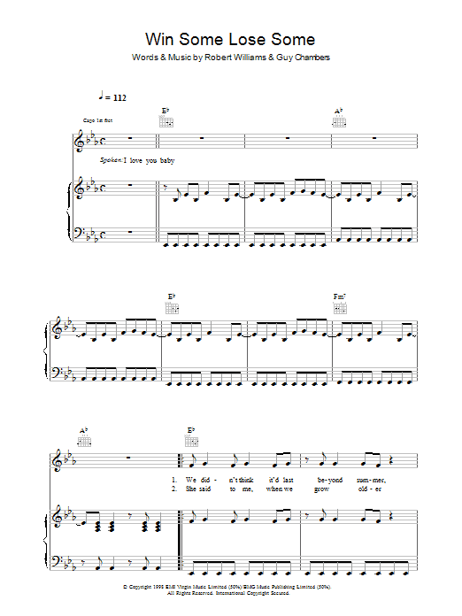 Learn to play Robbie Williams Win Some Lose Some sheet music for Piano, Vocal & Guitar (Right-Hand Melody) in minutes. Robbie Williams Win Some Lose Some sheet music preview music notes and score for Piano, Vocal & Guitar (Right-Hand Melody) including 9 page(s)