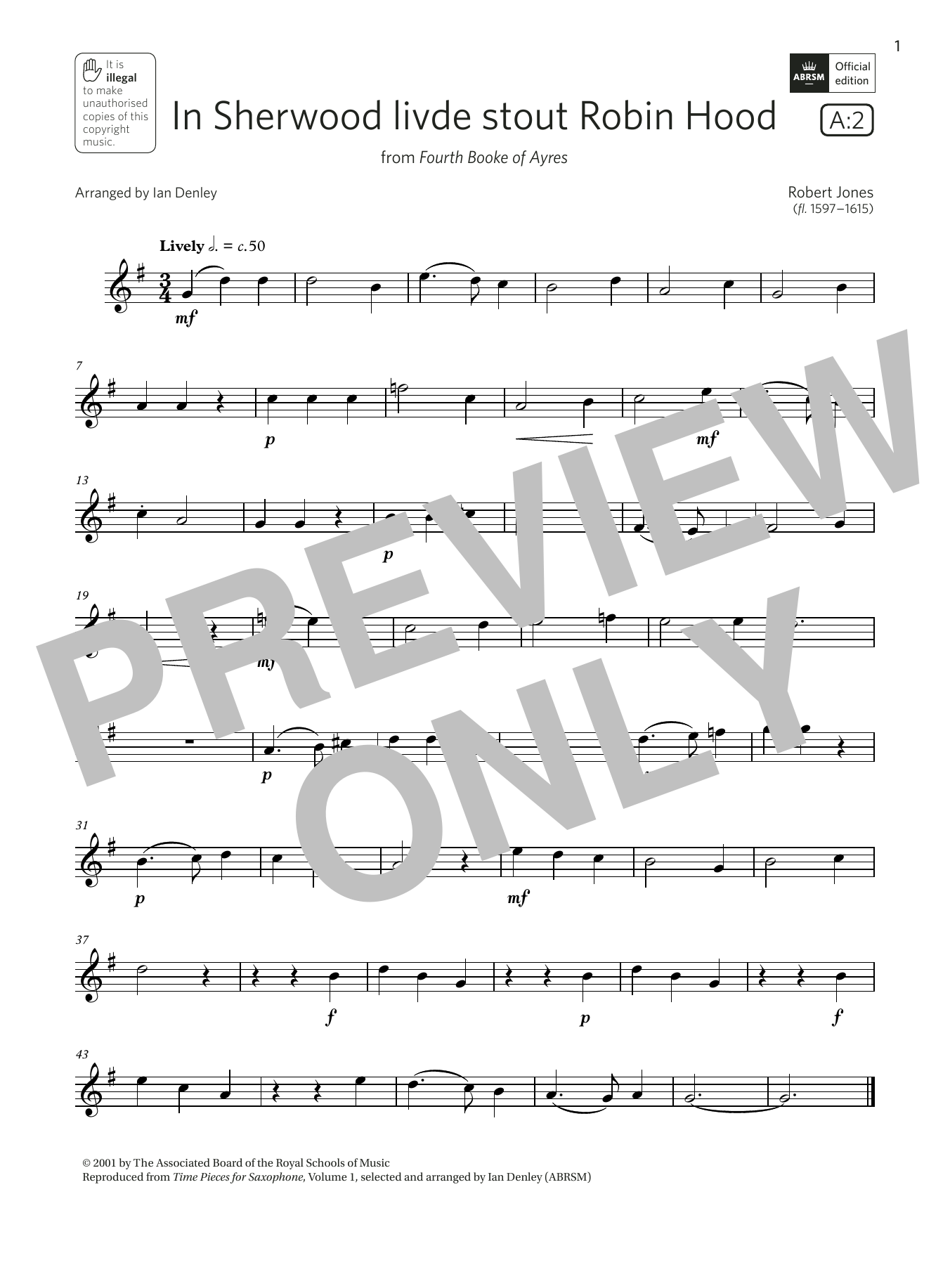 Robert Jones In Sherwood livde stout Robin Hood (Grade 2 List A2 from the ABRSM Saxophone syllabus from 2022) sheet music, chords, lyrics - Printable PDF for Alto Sax Solo