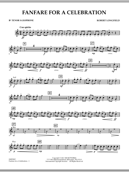 Robert Longfield Fanfare For A Celebration - Bb Tenor Saxophone sheet music, chords, lyrics - Printable PDF for Concert Band