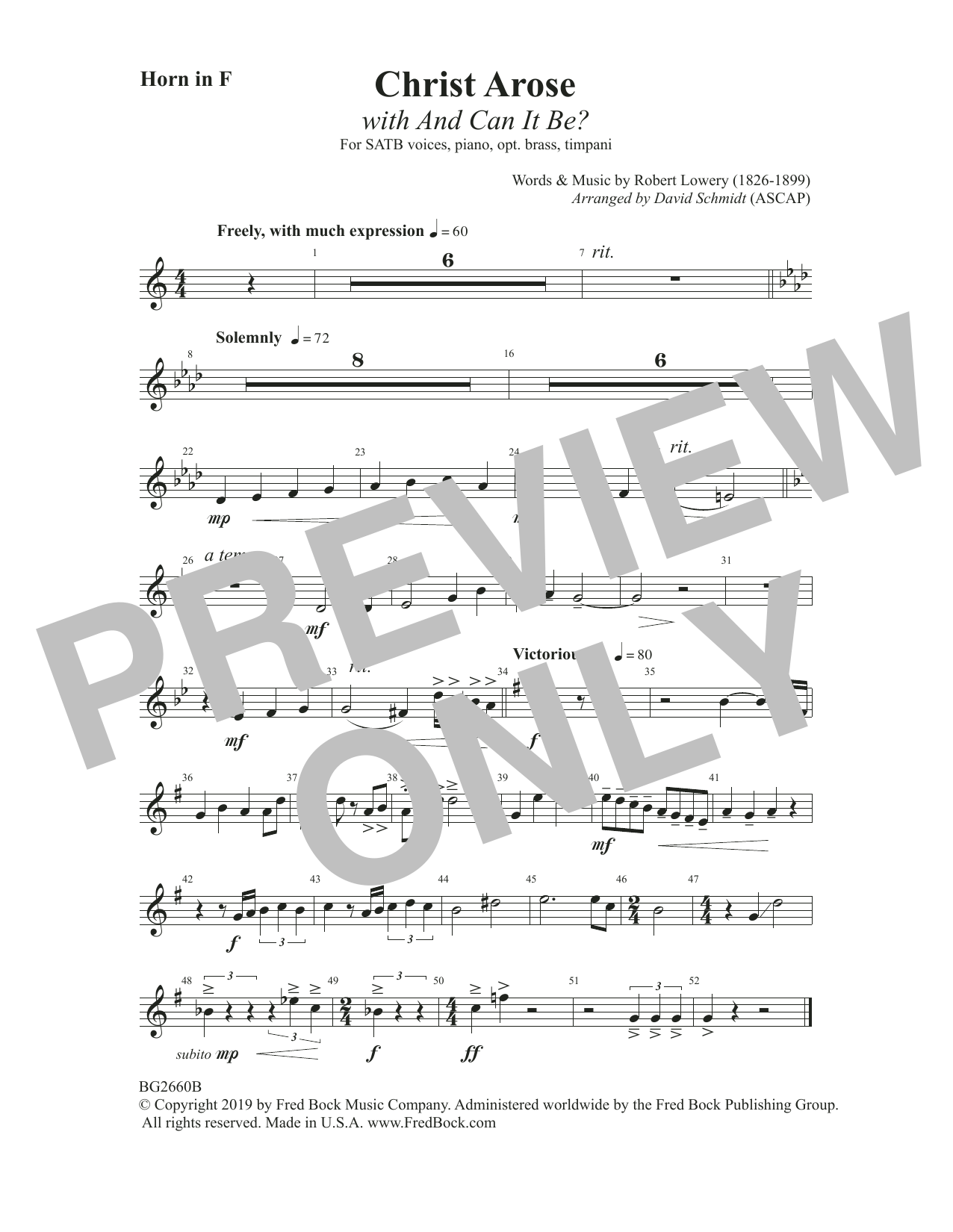 Robert Lowry Christ Arose (with And Can It Be?) (arr. David Schmidt) - F Horn sheet music, chords, lyrics - Printable PDF for Choir Instrumental Pak