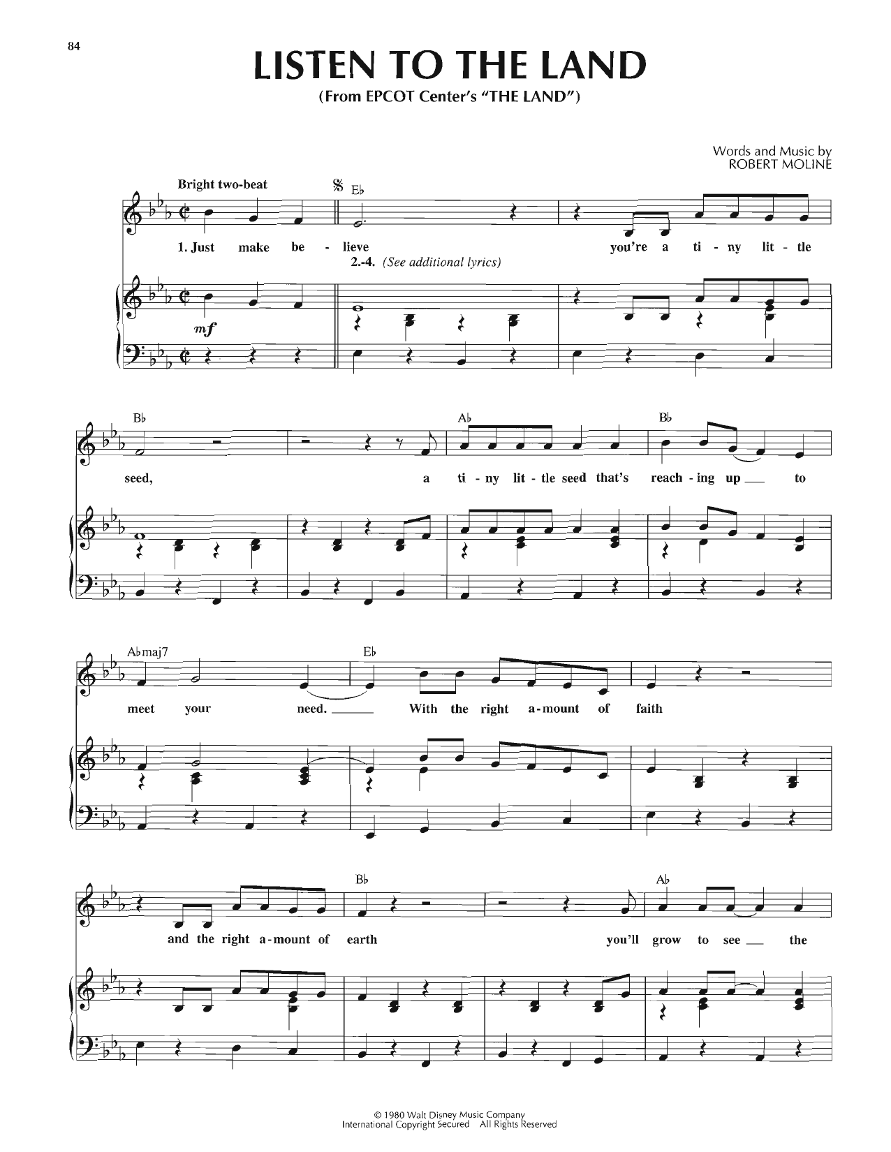 Robert Moline Listen To The Land sheet music, chords, lyrics - Printable PDF for Piano, Vocal & Guitar Chords (Right-Hand Melody)