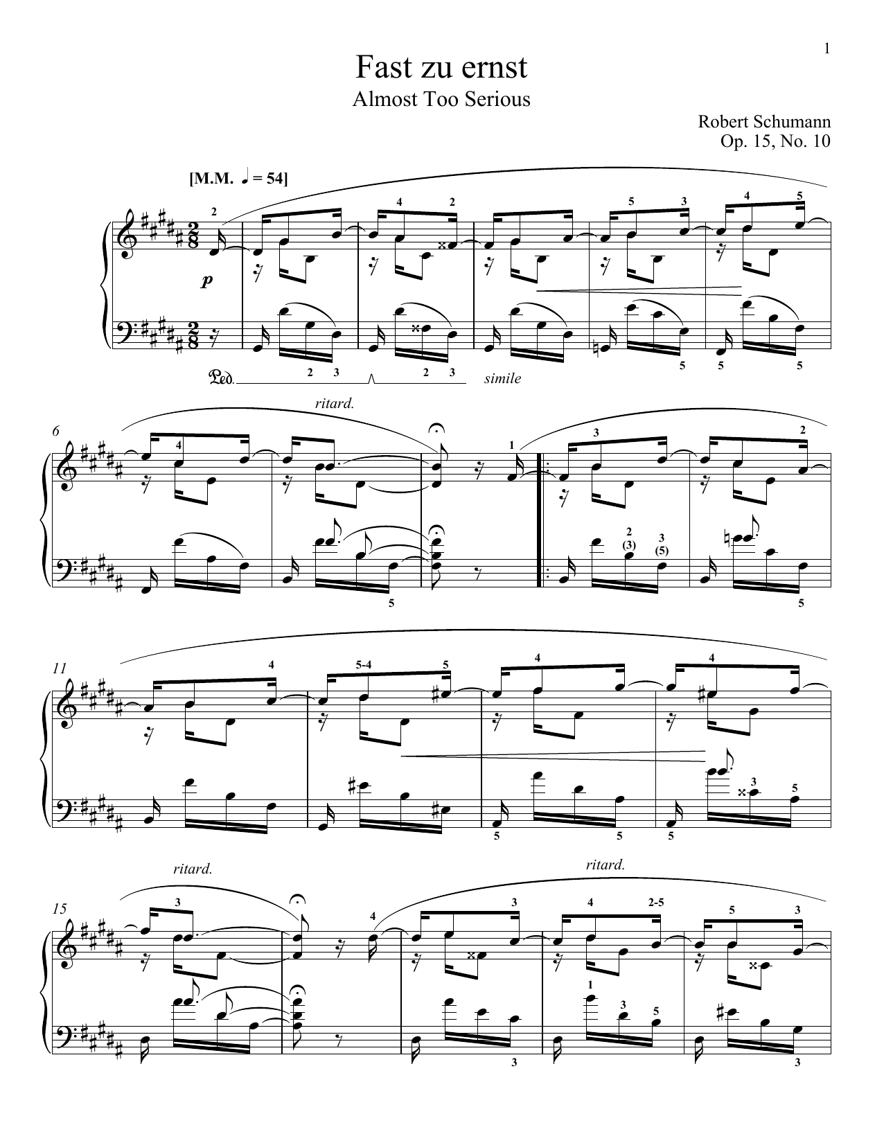 Robert Schumann Almost Too Serious, Op. 15, No. 10 sheet music, chords, lyrics - Printable PDF for Piano