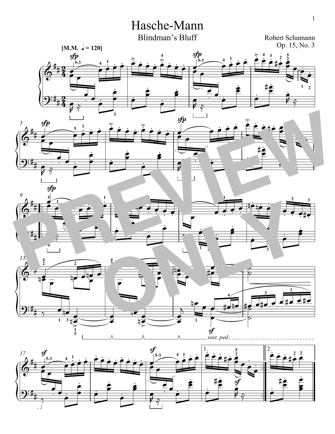 Robert Schumann Blindman's Bluff, Op. 15, No. 3 sheet music, chords, lyrics - Printable PDF for Piano