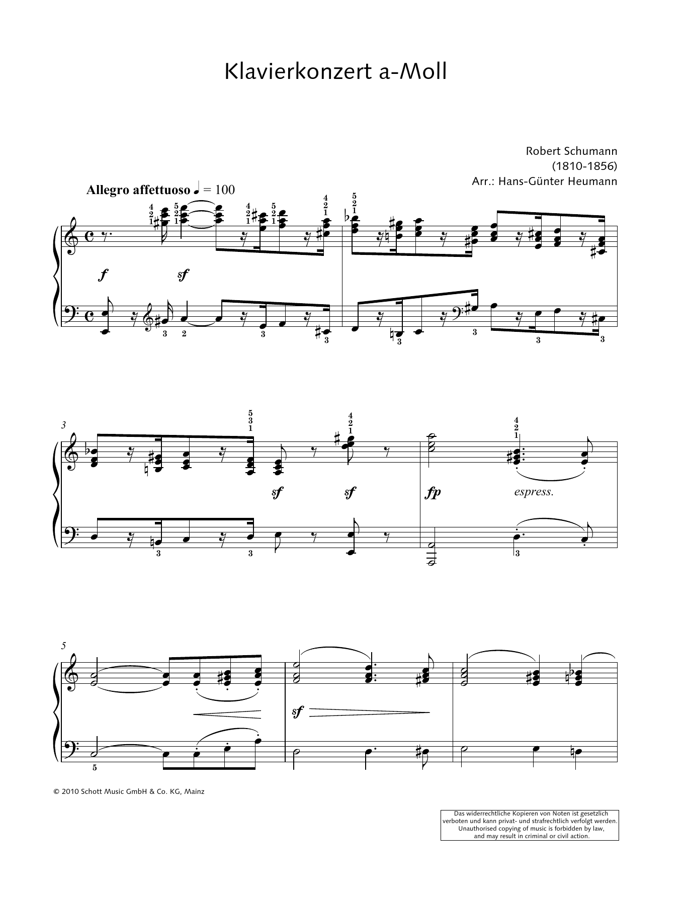 Robert Schumann Concerto for Piano and Orchestra in A minor sheet music, chords, lyrics - Printable PDF for Piano Solo