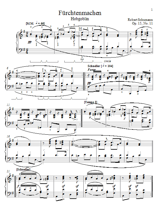 Robert Schumann Frightening, Op. 15, No. 11 sheet music, chords, lyrics - Printable PDF for Piano