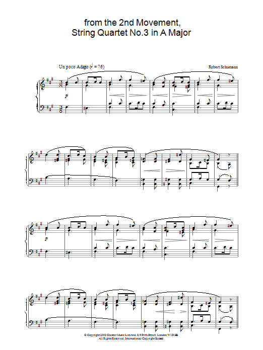 Robert Schumann from the 2nd Movement, String Quartet No.3 in A Major sheet music, chords, lyrics - Printable PDF for Piano