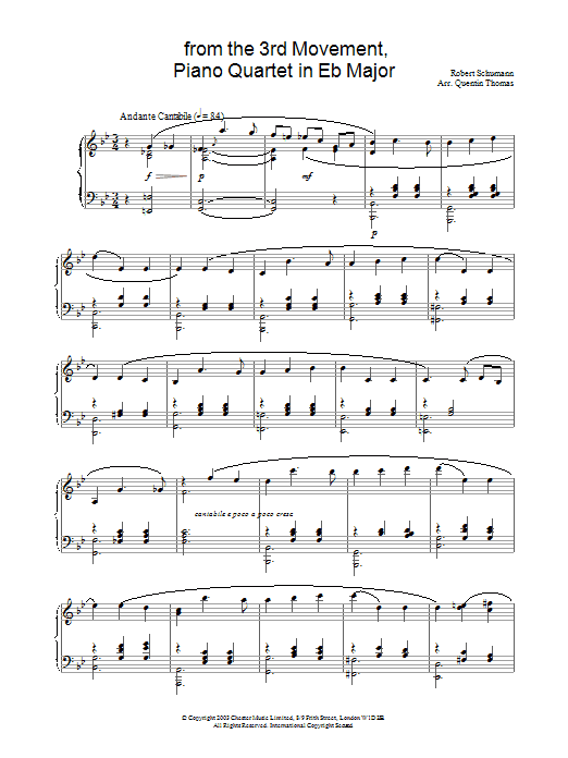 Robert Schumann from the 3rd Movement, Piano Quartet in E Flat Major sheet music, chords, lyrics - Printable PDF for Piano