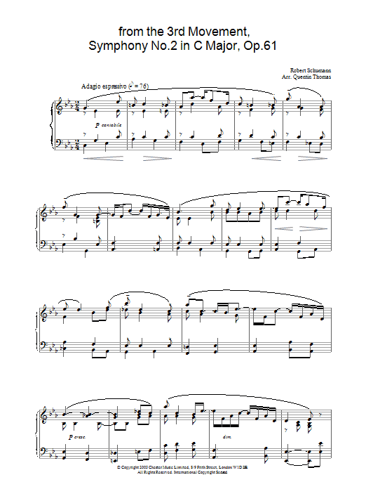 Robert Schumann from the 3rd Movement, Symphony No.2 in C Major, Op.61 sheet music, chords, lyrics - Printable PDF for Piano