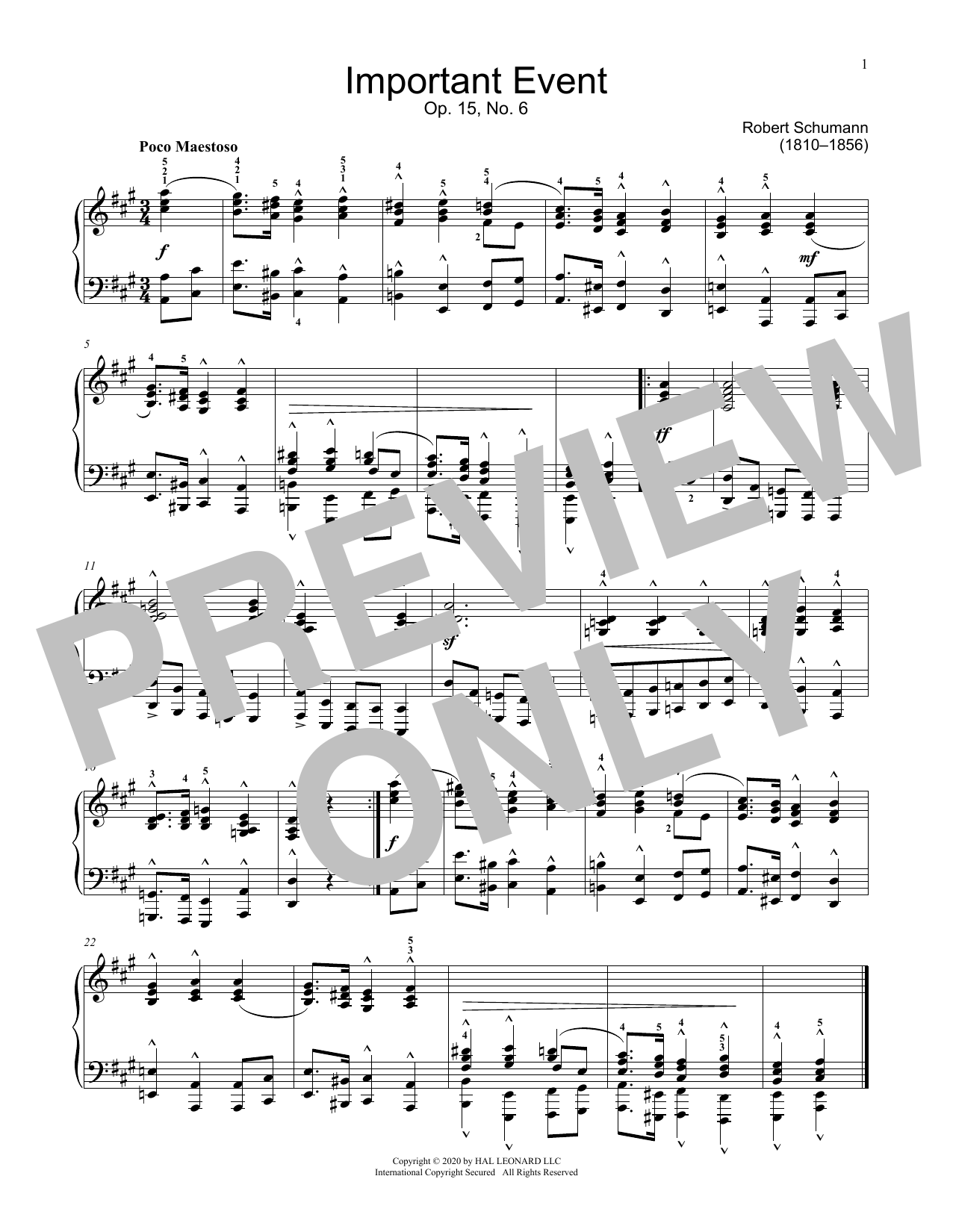 Robert Schumann Important Event, Op. 15, No. 6 sheet music, chords, lyrics - Printable PDF for Educational Piano