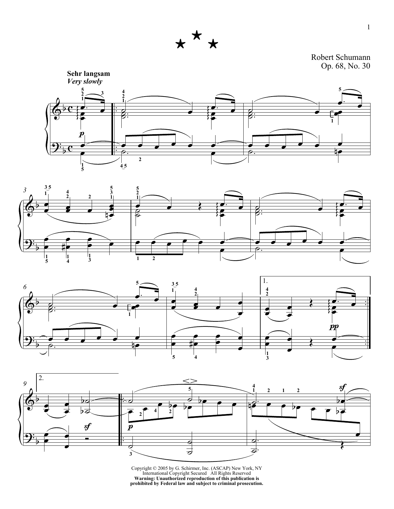 Robert Schumann Molto Lento, Op. 68, No. 30 sheet music, chords, lyrics - Printable PDF for Piano