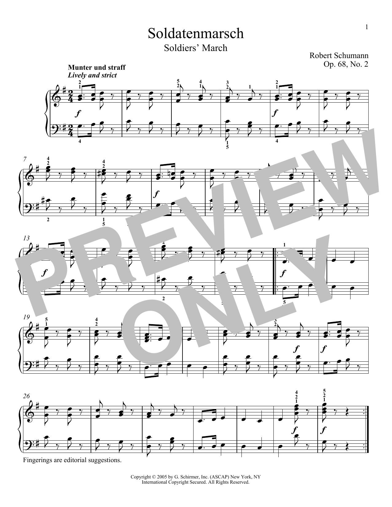 Robert Schumann Soldier's March (Soldatenmarsch), Op. 68, No. 2 sheet music, chords, lyrics - Printable PDF for Piano
