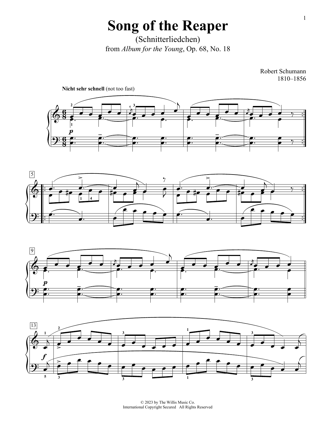 Robert Schumann Song Of The Reaper (Schnetterliedchen), Op. 68, No. 18 sheet music, chords, lyrics - Printable PDF for Educational Piano