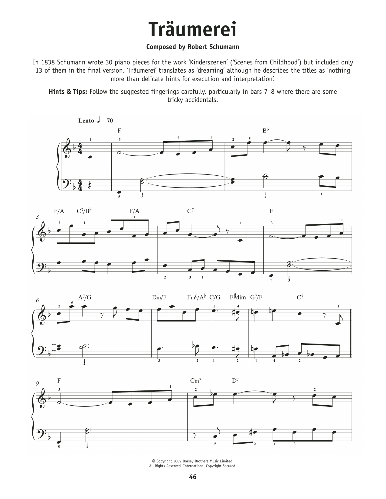 Robert Schumann Traumerei, Op. 15, No. 7 sheet music, chords, lyrics - Printable PDF for Really Easy Piano