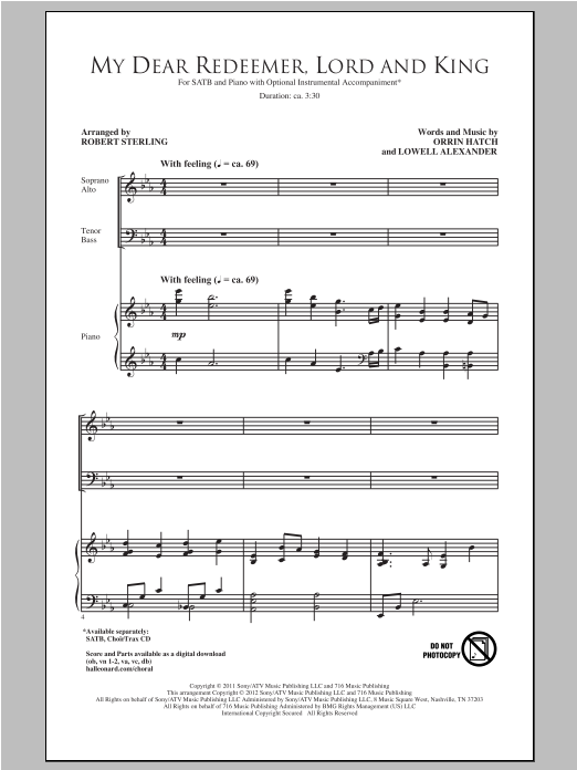Lowell Alexander My Dear Redeemer, Lord And King (arr. Robert Sterling) sheet music, chords, lyrics - Printable PDF for SATB