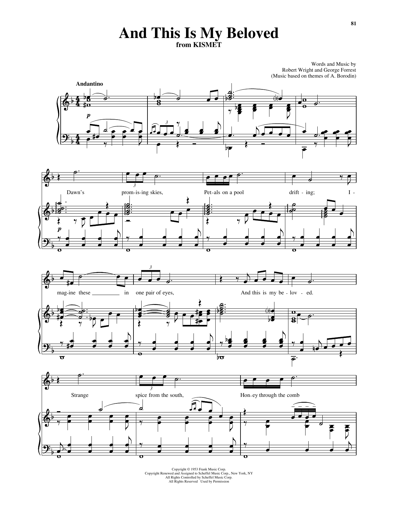 Robert Wright & George Forrest And This Is My Beloved (from Kismet) (High Voice) sheet music, chords, lyrics - Printable PDF for Piano & Vocal