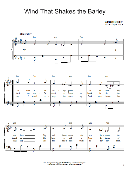 Learn to play Robert Dwyer Joyce Wind That Shakes The Barley sheet music for Easy Piano in minutes. Robert Dwyer Joyce Wind That Shakes The Barley sheet music preview music notes and score for Easy Piano including 2 page(s)