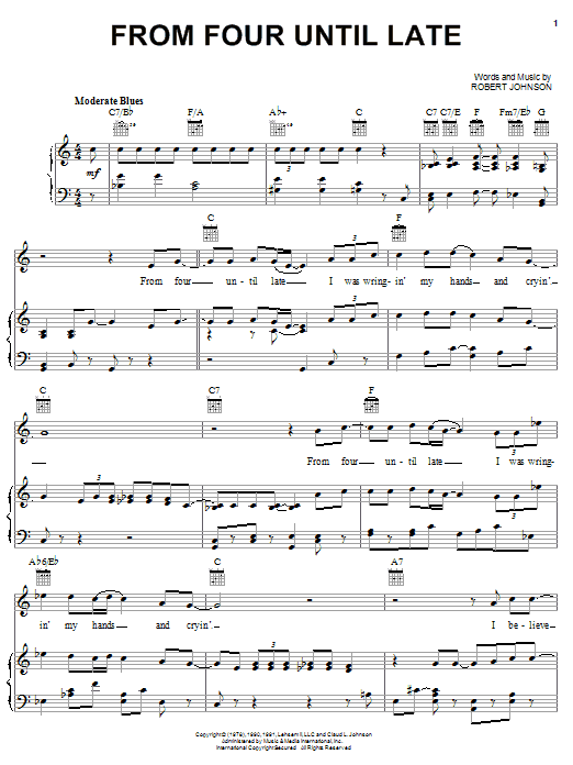 Learn to play Robert Johnson From Four Until Late sheet music for Easy Guitar Tab in minutes. Robert Johnson From Four Until Late sheet music preview music notes and score for Easy Guitar Tab including 2 page(s)