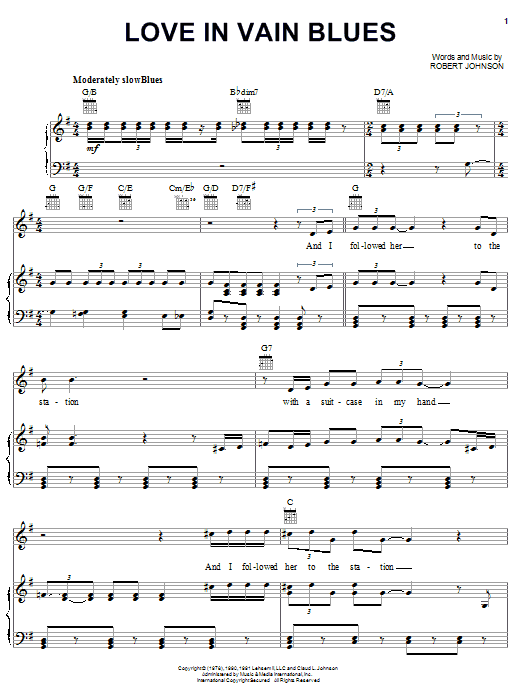 Robert Johnson Love In Vain Blues sheet music preview music notes and score for Easy Guitar Tab including 2 page(s)