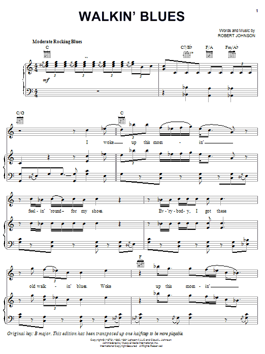 Learn to play Robert Johnson Walkin' Blues sheet music for Piano, Vocal & Guitar (Right-Hand Melody) in minutes. Robert Johnson Walkin' Blues sheet music preview music notes and score for Piano, Vocal & Guitar (Right-Hand Melody) including 3 page(s)