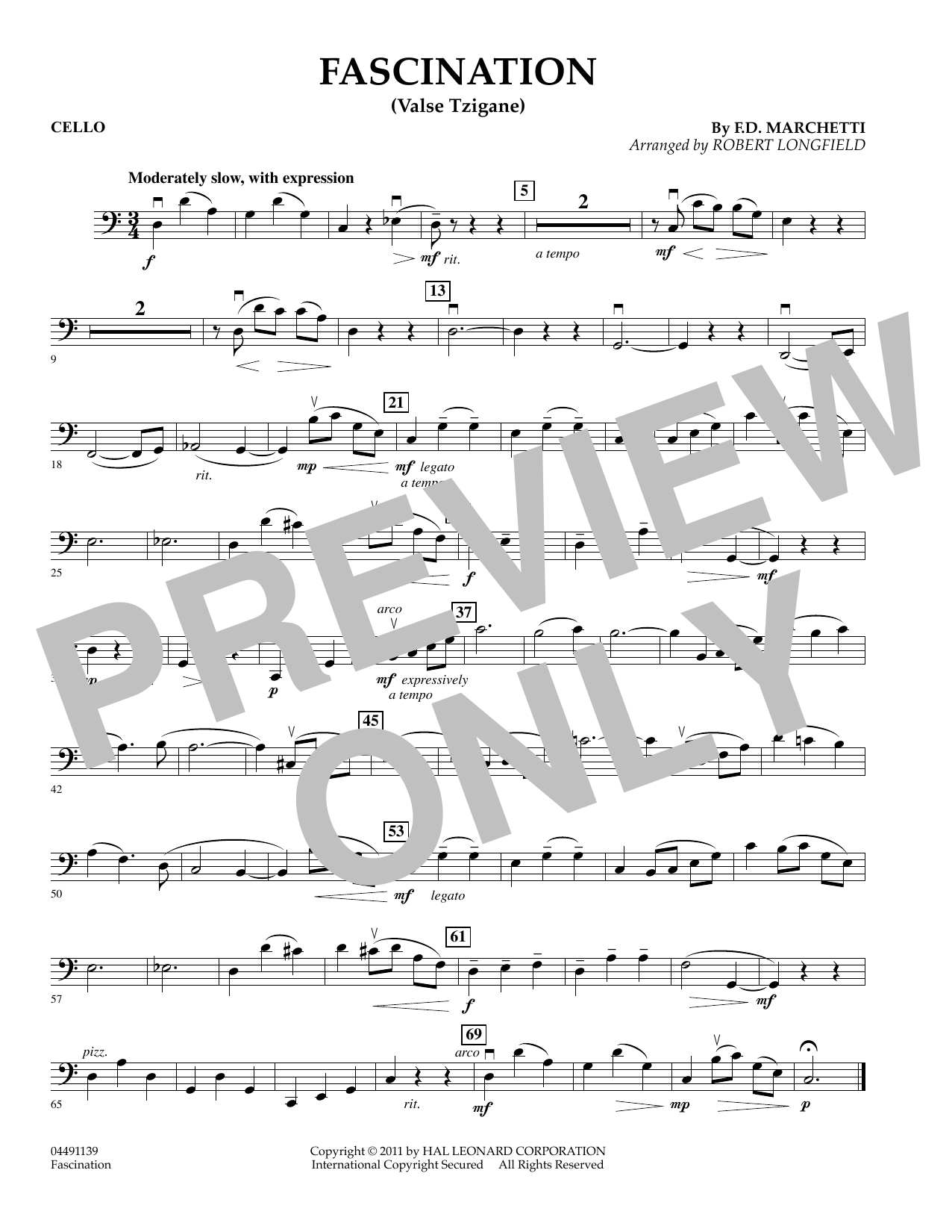 Learn to play Robert Longfield Fascination (Valse Tzigane) - Cello sheet music for String Quartet in minutes. Robert Longfield Fascination (Valse Tzigane) - Cello sheet music preview music notes and score for String Quartet including 1 page(s)