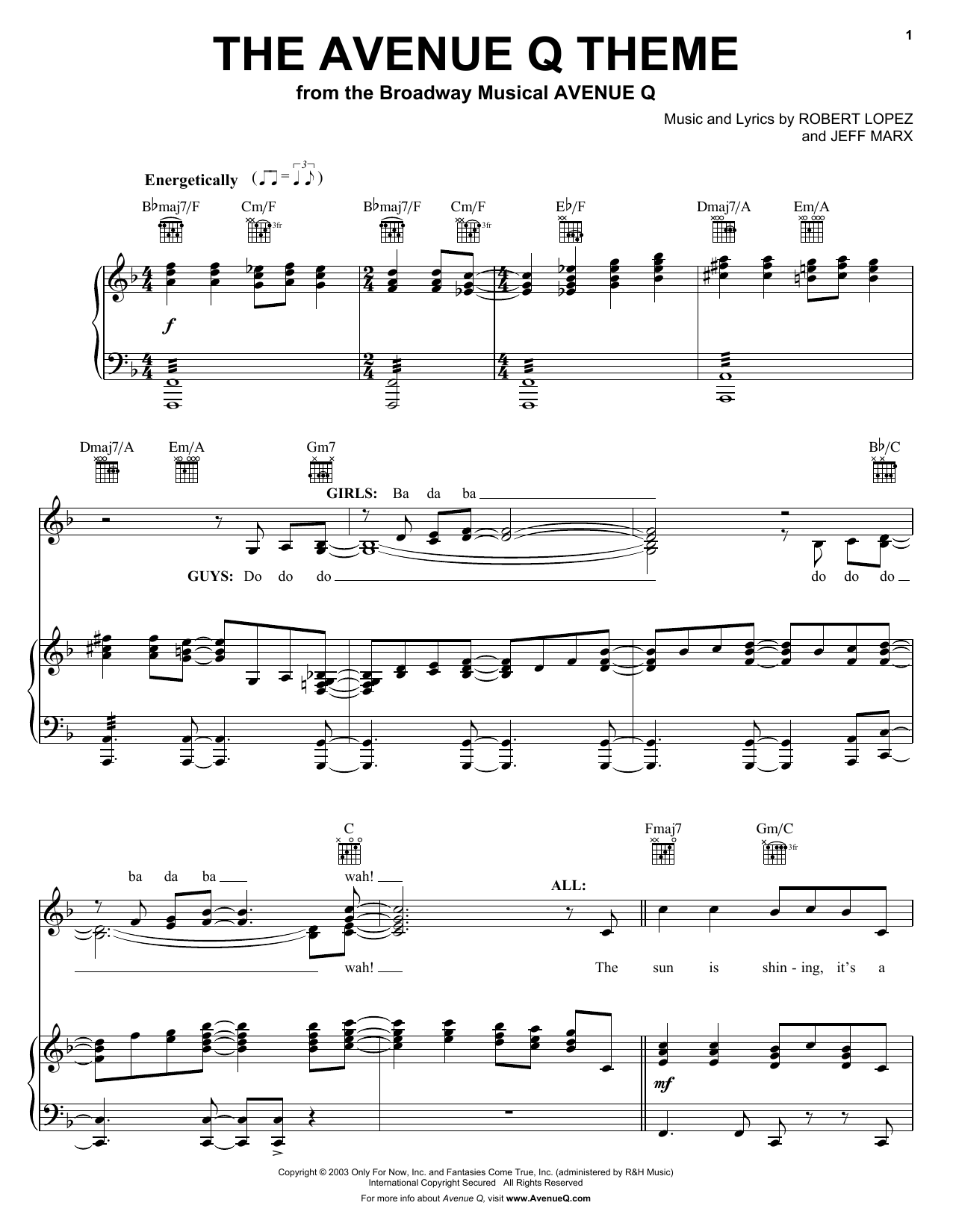 Learn to play Avenue Q The Avenue Q Theme sheet music for Easy Piano in minutes. Avenue Q The Avenue Q Theme sheet music preview music notes and score for Easy Piano including 3 page(s)
