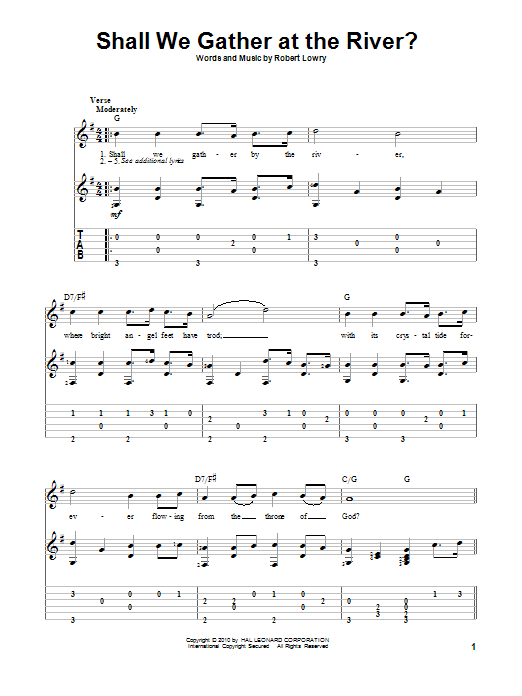 Learn to play Robert Lowry Shall We Gather At The River? sheet music for Ukulele in minutes. Robert Lowry Shall We Gather At The River? sheet music preview music notes and score for Ukulele including 2 page(s)