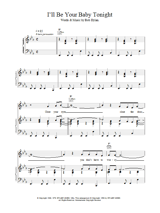 Robert Palmer & UB40 I'll Be Your Baby Tonight sheet music preview music notes and score for Piano, Vocal & Guitar (Right-Hand Melody) including 6 page(s)