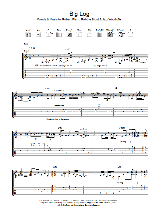 Learn to play Robert Plant Big Log sheet music for Piano, Vocal & Guitar (Right-Hand Melody) in minutes. Robert Plant Big Log sheet music preview music notes and score for Piano, Vocal & Guitar (Right-Hand Melody) including 8 page(s)