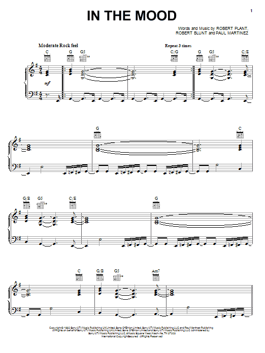 Learn to play Robert Plant In The Mood sheet music for Piano, Vocal & Guitar (Right-Hand Melody) in minutes. Robert Plant In The Mood sheet music preview music notes and score for Piano, Vocal & Guitar (Right-Hand Melody) including 7 page(s)