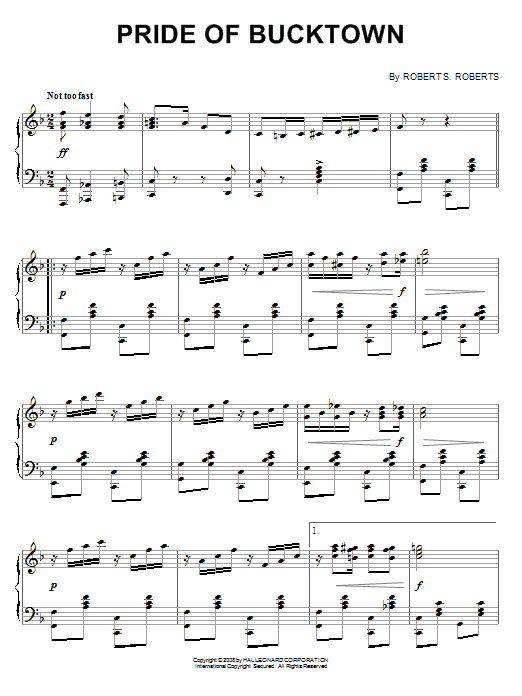 Learn to play Robert S. Roberts Pride Of Bucktown sheet music for Piano in minutes. Robert S. Roberts Pride Of Bucktown sheet music preview music notes and score for Piano including 4 page(s)