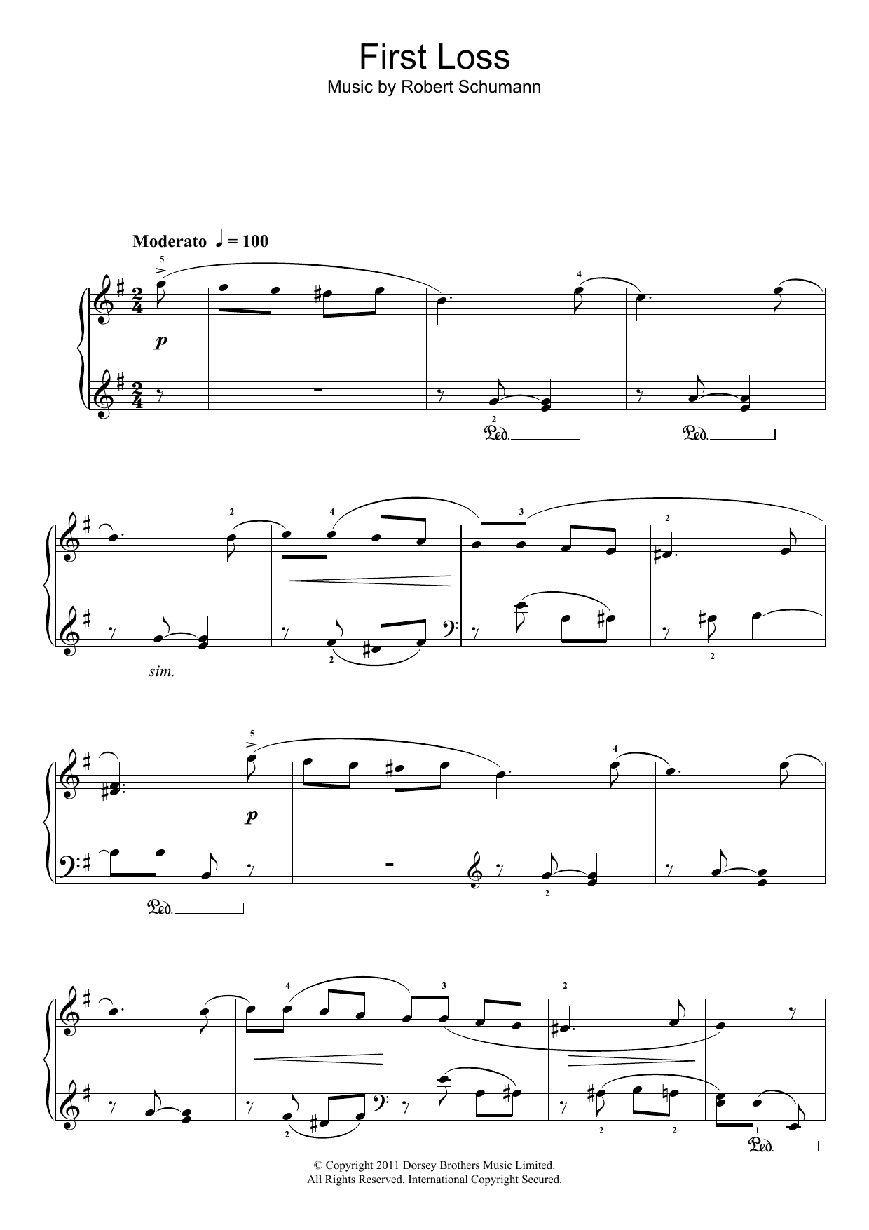 Learn to play Robert Schumann First Loss sheet music for Piano Solo in minutes. Robert Schumann First Loss sheet music preview music notes and score for Piano Solo including 1 page(s)