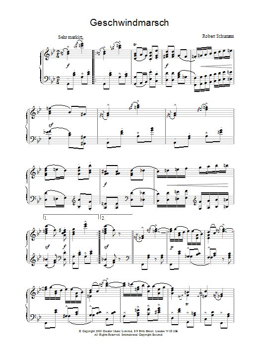 Learn to play Robert Schumann Geschwindmarsch sheet music for Piano in minutes. Robert Schumann Geschwindmarsch sheet music preview music notes and score for Piano including 6 page(s)