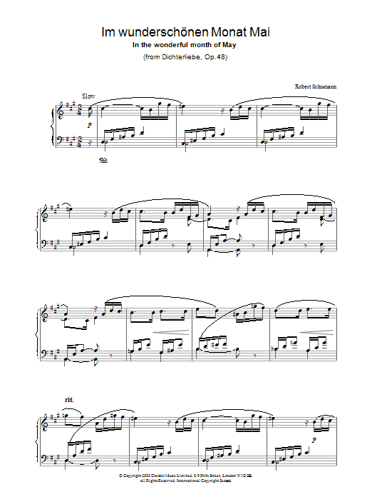 Learn to play Robert Schumann Im wunderschönen Monat Mai sheet music for Piano in minutes. Robert Schumann Im wunderschönen Monat Mai sheet music preview music notes and score for Piano including 2 page(s)