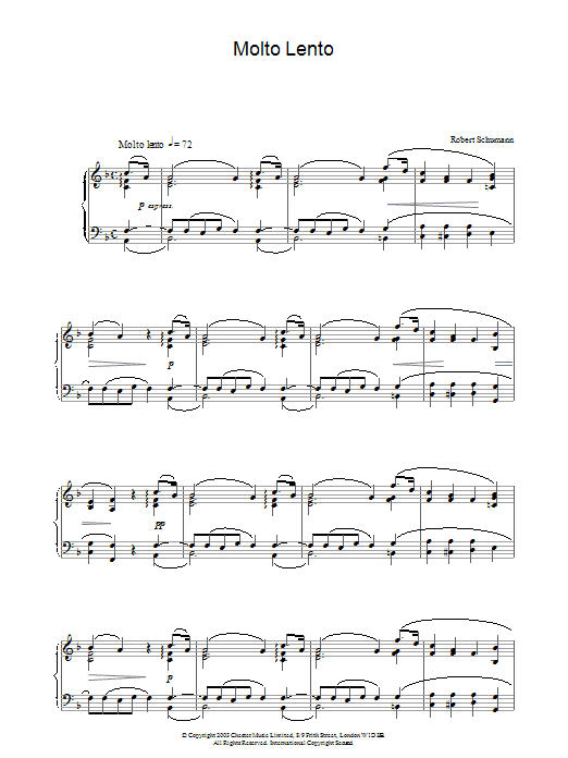 Learn to play Robert Schumann Molto Lento sheet music for Piano in minutes. Robert Schumann Molto Lento sheet music preview music notes and score for Piano including 3 page(s)