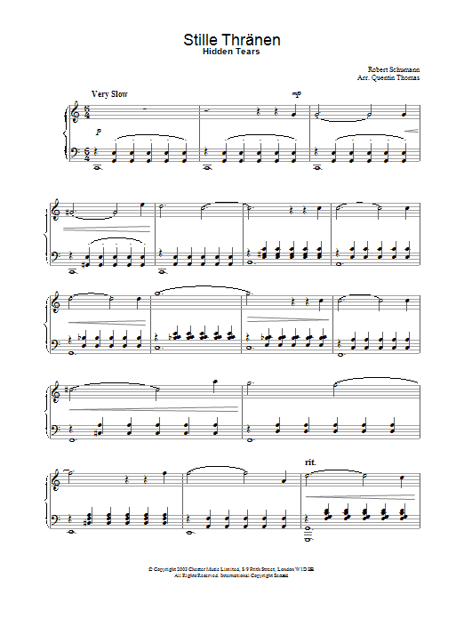 Learn to play Robert Schumann Stille Thränen sheet music for Piano in minutes. Robert Schumann Stille Thränen sheet music preview music notes and score for Piano including 3 page(s)