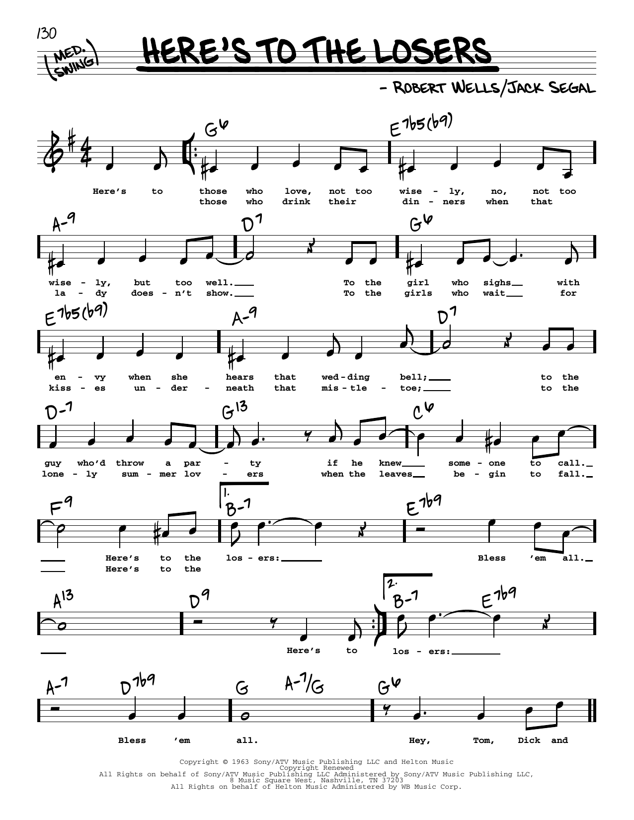 Learn to play Robert Wells Here's To The Losers (High Voice) sheet music for Real Book – Melody, Lyrics & Chords in minutes. Robert Wells Here's To The Losers (High Voice) sheet music preview music notes and score for Real Book – Melody, Lyrics & Chords including 2 page(s)