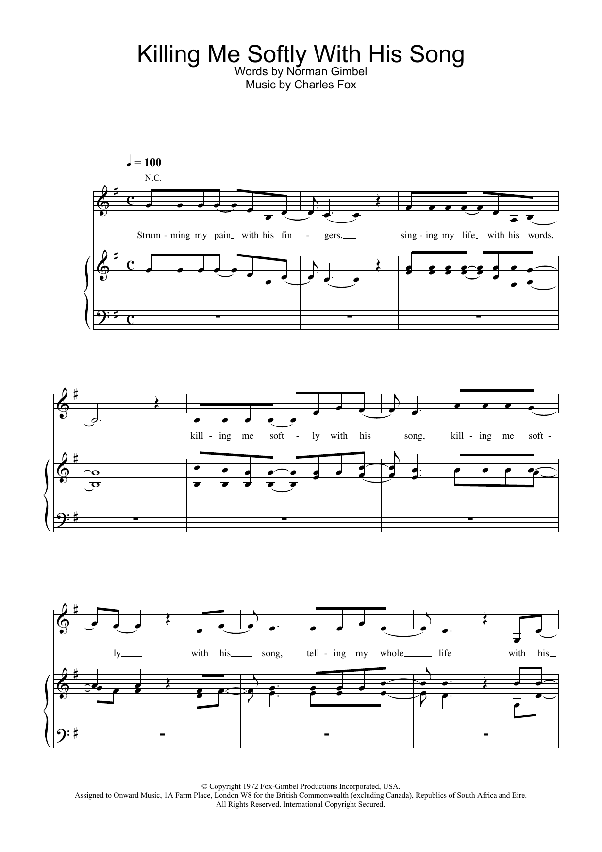 Roberta Flack Killing Me Softly With His Song Sheet Music Download Printable Pdf Music Notes 4069