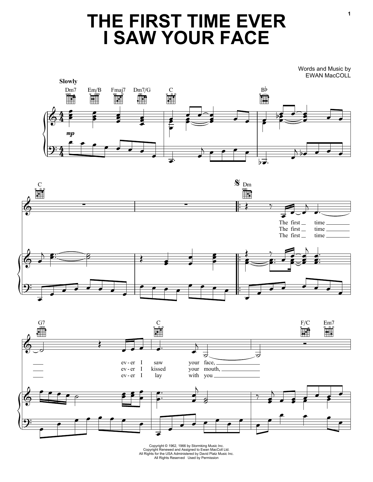 Roberta Flack The First Time Ever I Saw Your Face sheet music preview music notes and score for Easy Piano including 3 page(s)