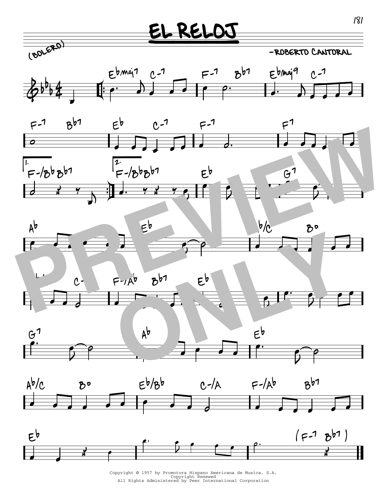 Learn to play Roberto Cantoral El Reloj sheet music for Real Book – Melody & Chords in minutes. Roberto Cantoral El Reloj sheet music preview music notes and score for Real Book – Melody & Chords including 1 page(s)