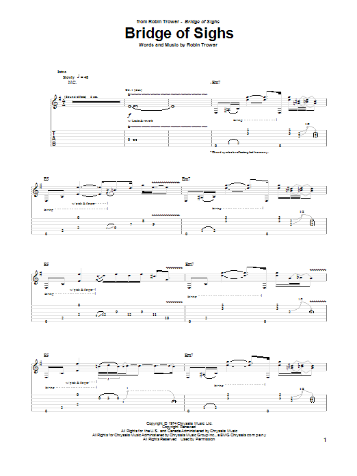 Learn to play Robin Trower Bridge Of Sighs sheet music for Guitar Tab in minutes. Robin Trower Bridge Of Sighs sheet music preview music notes and score for Guitar Tab including 5 page(s)