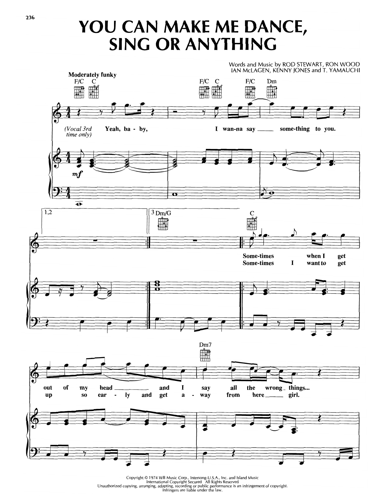 Rod Stewart You Can Make Me Dance, Sing Or Anything sheet music, chords, lyrics - Printable PDF for Piano, Vocal & Guitar Chords (Right-Hand Melody)