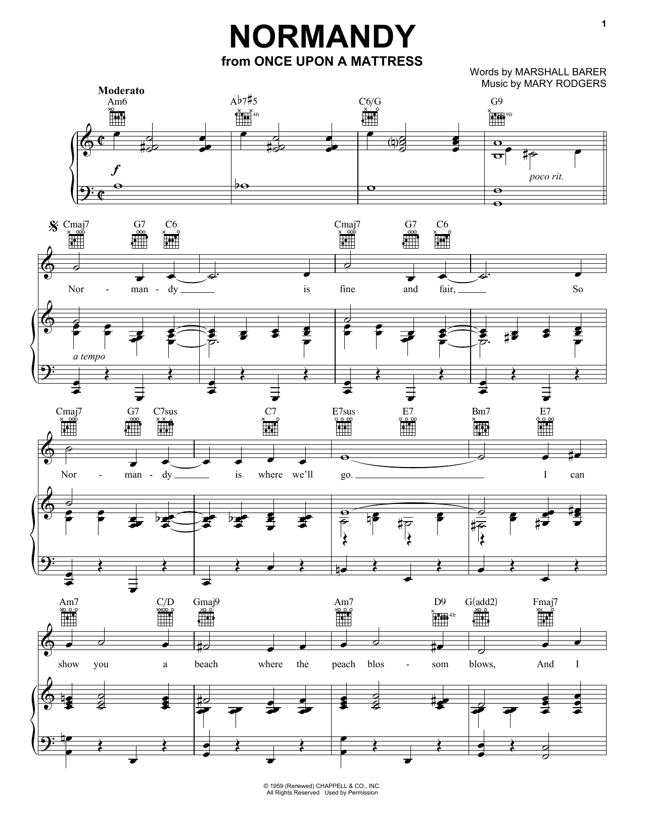 Mary Rodgers Normandy sheet music, chords, lyrics - Printable PDF for Piano, Vocal & Guitar (Right-Hand Melody)
