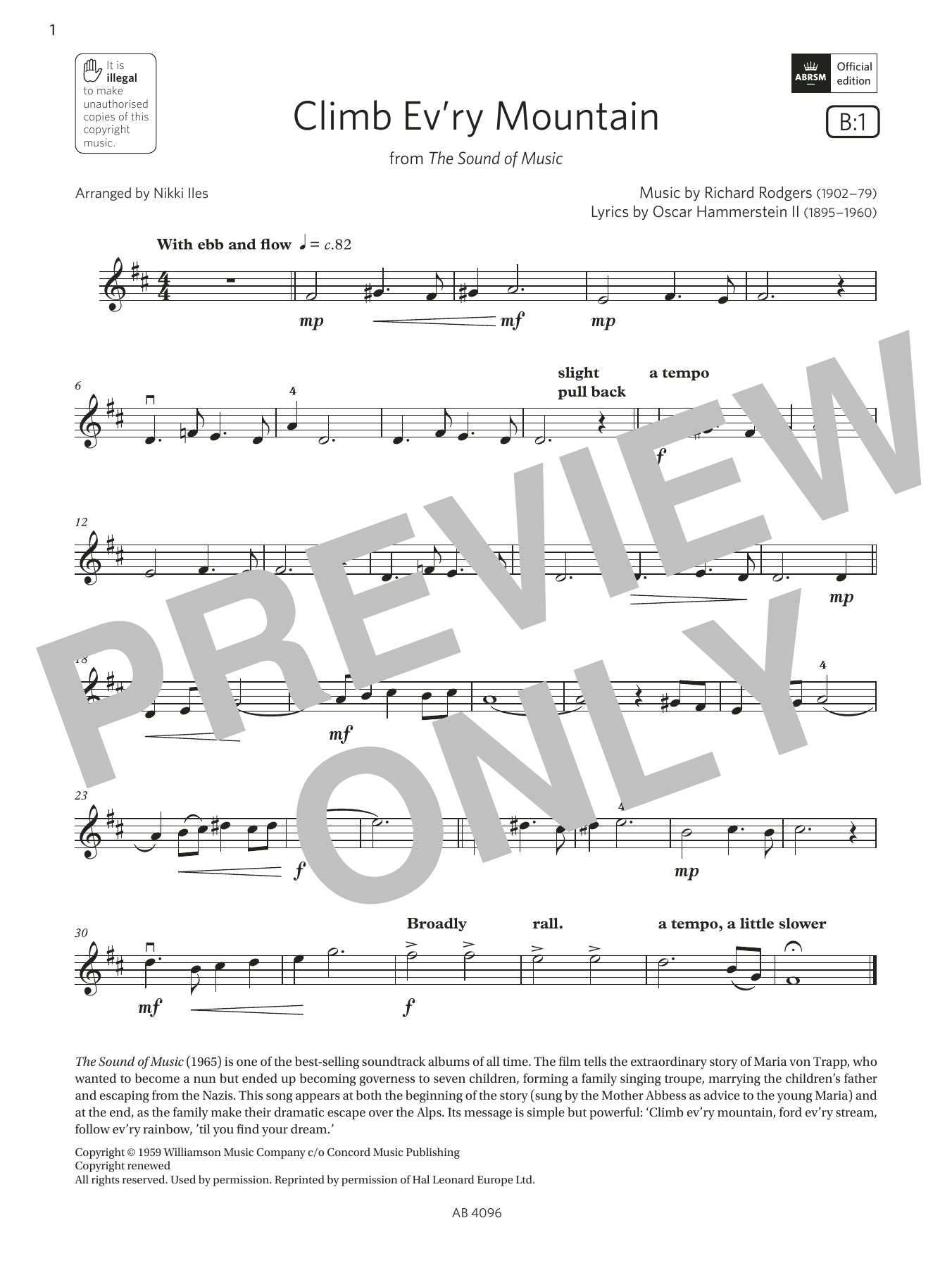 Rodgers & Hammerstein Climb Ev'ry Mountain (Grade 2, B1, from the ABRSM Violin Syllabus from 2024) sheet music, chords, lyrics - Printable PDF for Violin Solo