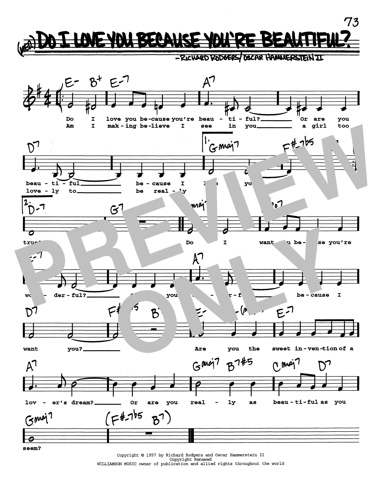 Rodgers & Hammerstein Do I Love You Because You're Beautiful? (Low Voice) sheet music, chords, lyrics - Printable PDF for Real Book – Melody, Lyrics & Chords
